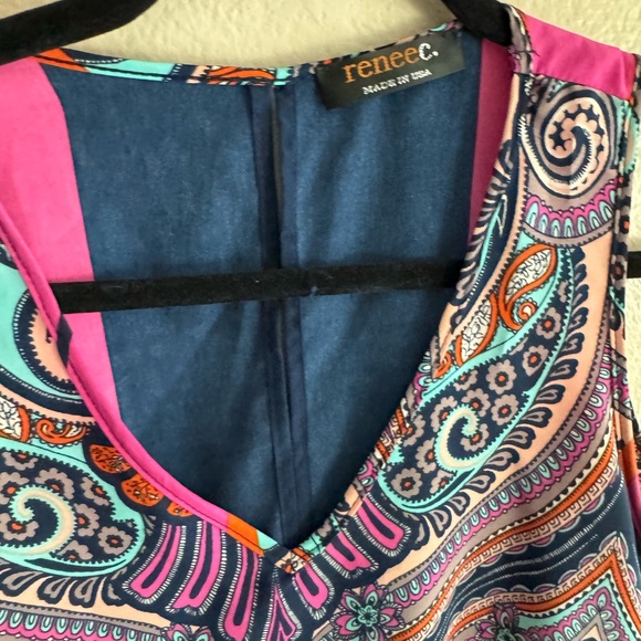Renee C. paisley pattern multicolored navy blue & pink color block tank - small - Picture 2 of 5